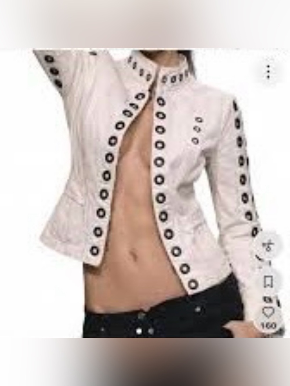 Y2K White Genuine Lamb Leather Grommet Jacket M? Biker